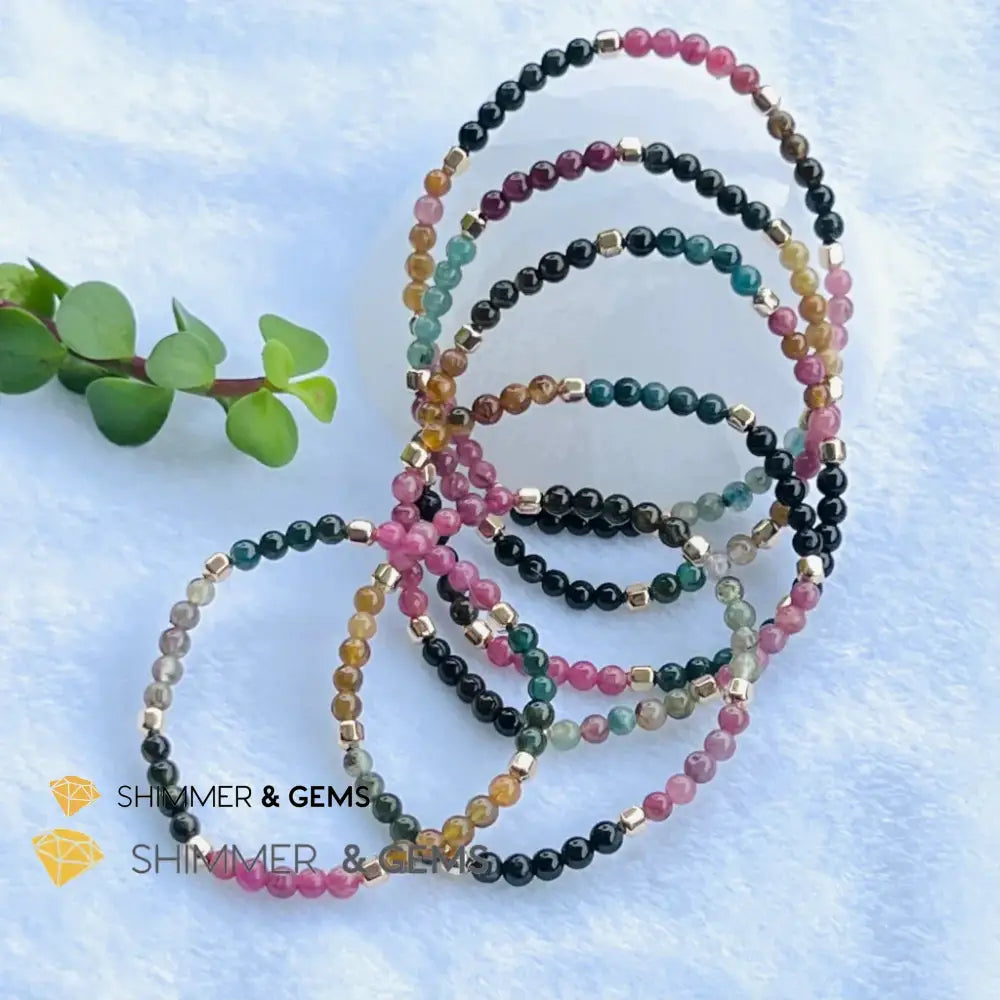 Watermelon Tourmaline (Mixed Tourmaline) 4mm Healing Bracelet with 14k gold filled Bracelets
