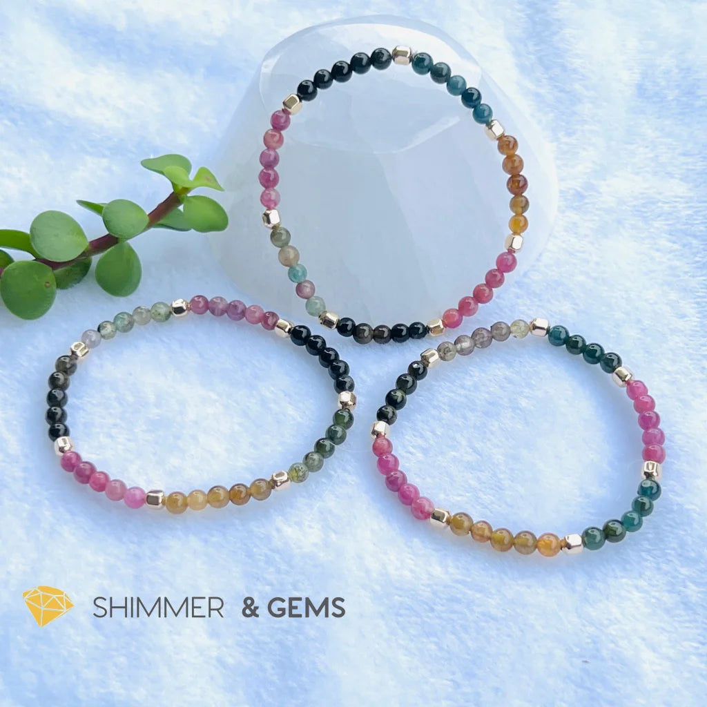 Watermelon Tourmaline (Mixed Tourmaline) 4mm Healing Bracelet with 14k gold filled