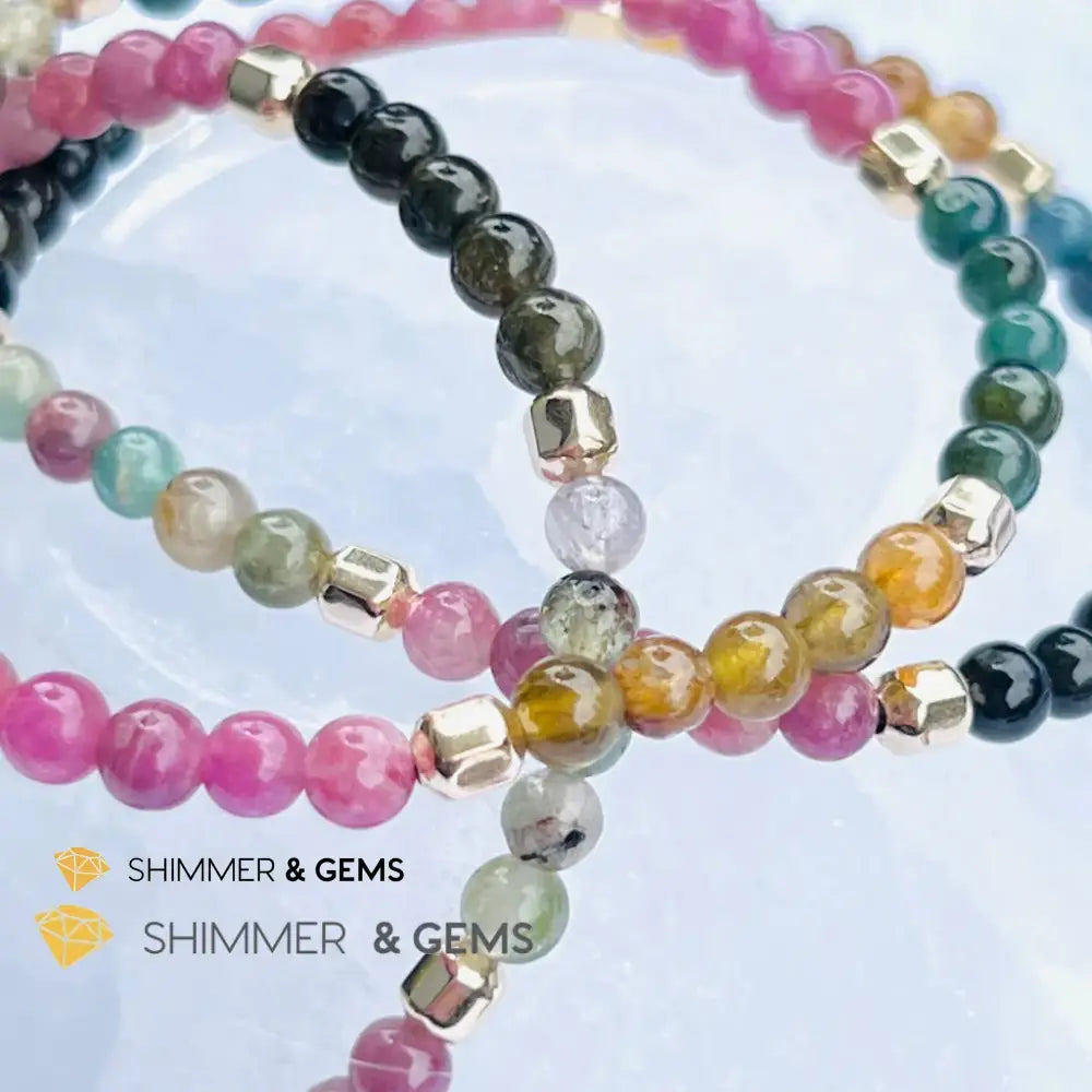 Watermelon Tourmaline (Mixed Tourmaline) 4mm Healing Bracelet with 14k gold filled Bracelets