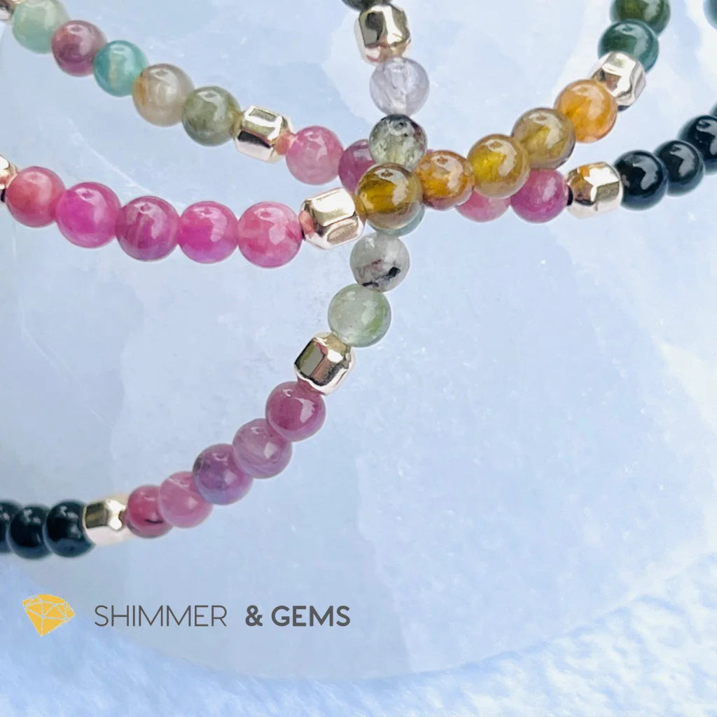 Watermelon Tourmaline (Mixed Tourmaline) 4mm Healing Bracelet with 14k gold filled