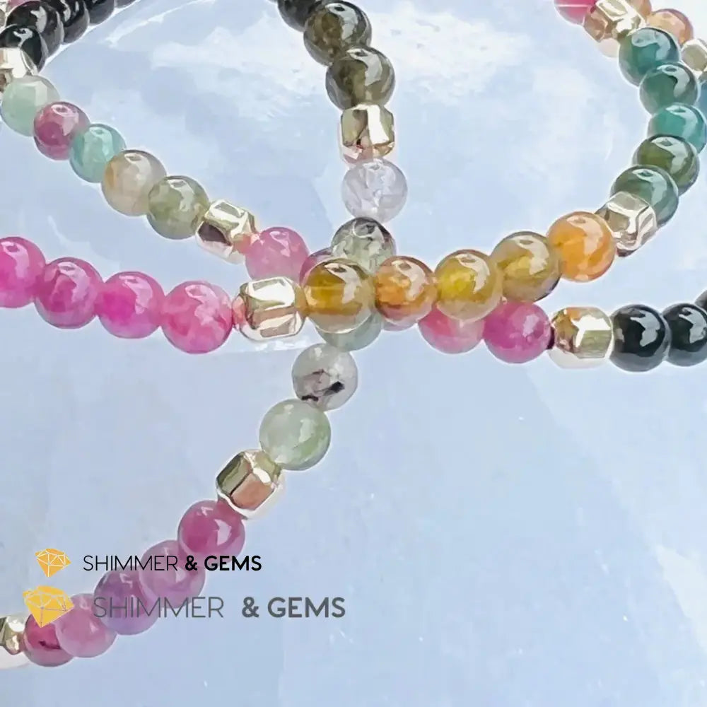 Watermelon Tourmaline (Mixed Tourmaline) 4mm Healing Bracelet with 14k gold filled Bracelets