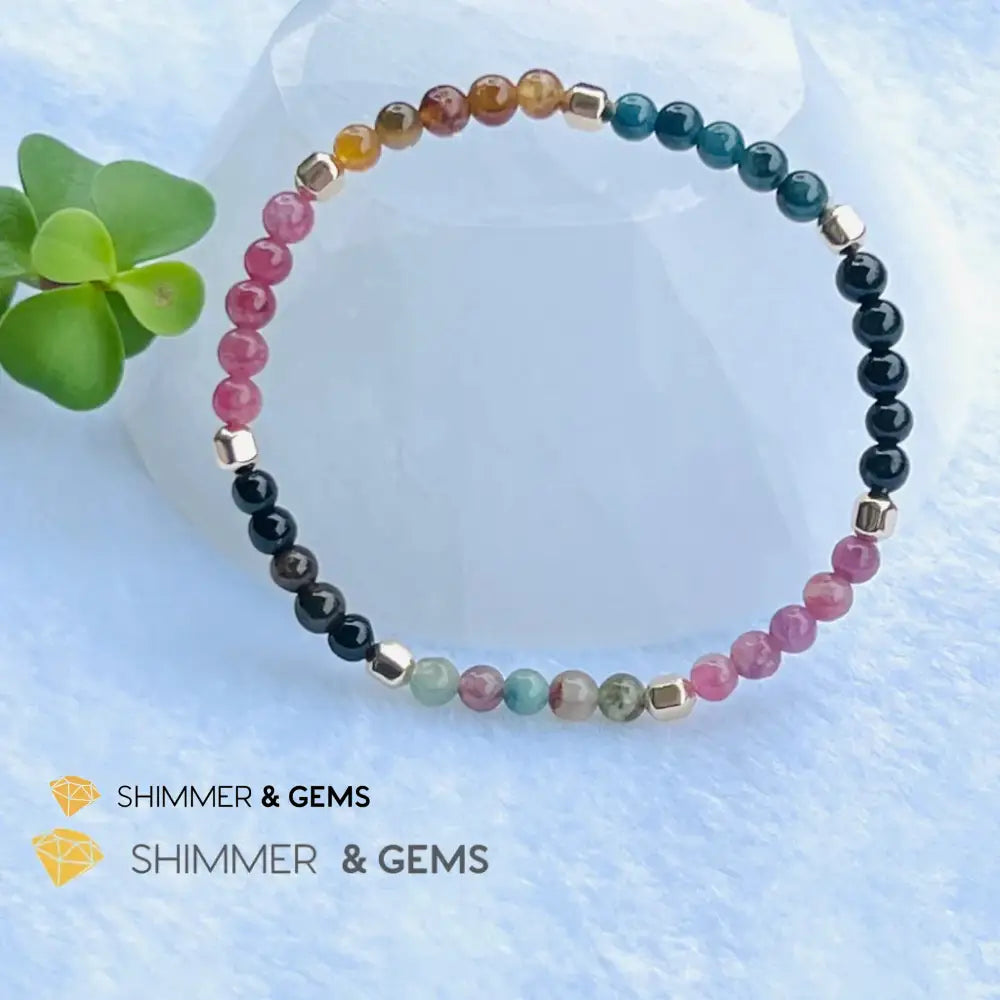 Watermelon Tourmaline (Mixed Tourmaline) 4mm Healing Bracelet with 14k gold filled Bracelets