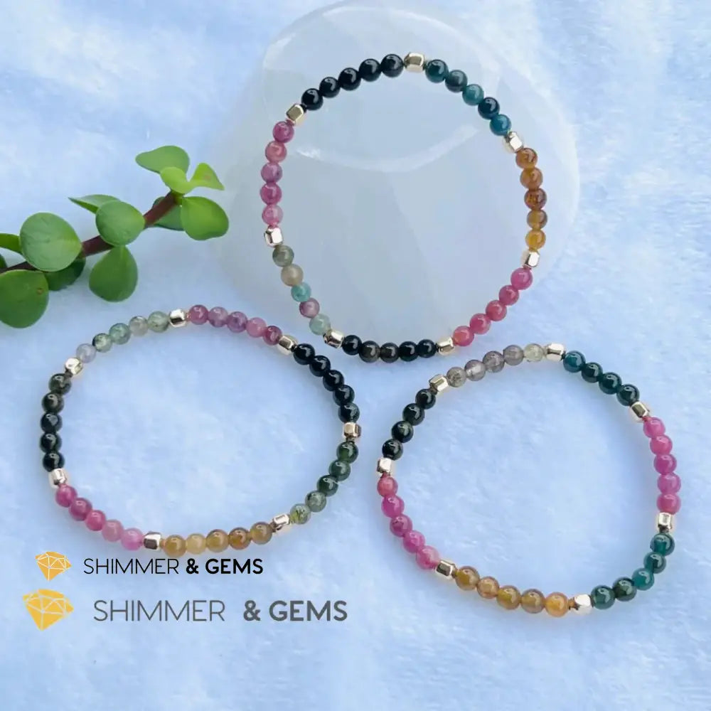Watermelon Tourmaline (Mixed Tourmaline) 4mm Healing Bracelet with 14k gold filled Bracelets