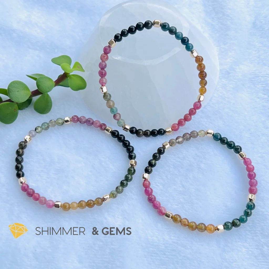 Watermelon Tourmaline (Mixed Tourmaline) 4mm Healing Bracelet with 14k gold filled
