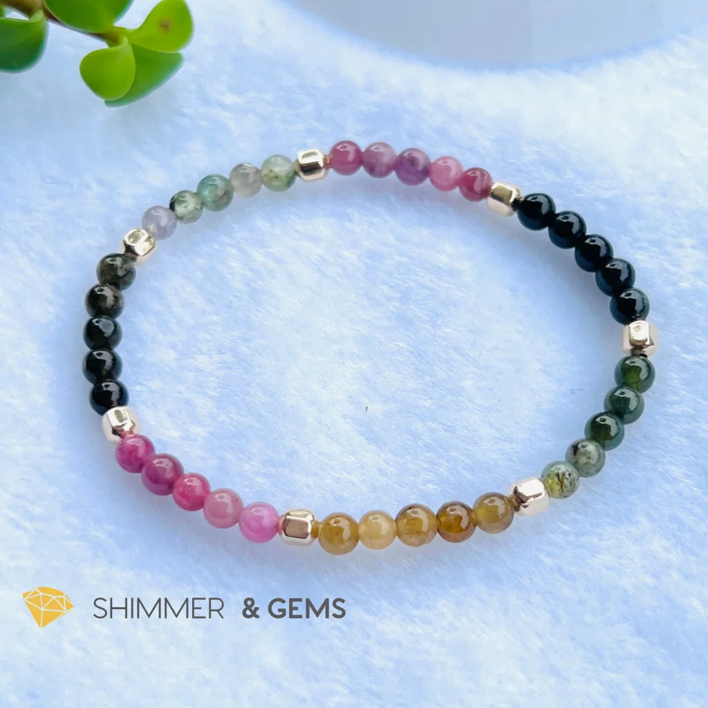 Watermelon Tourmaline (Mixed Tourmaline) 4mm Healing Bracelet with 14k gold filled