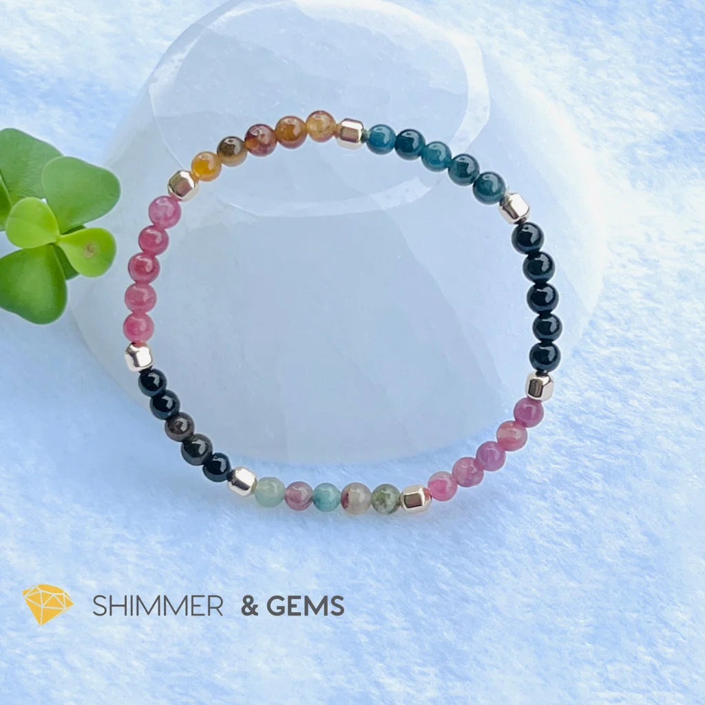 Watermelon Tourmaline (Mixed Tourmaline) 4mm Healing Bracelet with 14k gold filled
