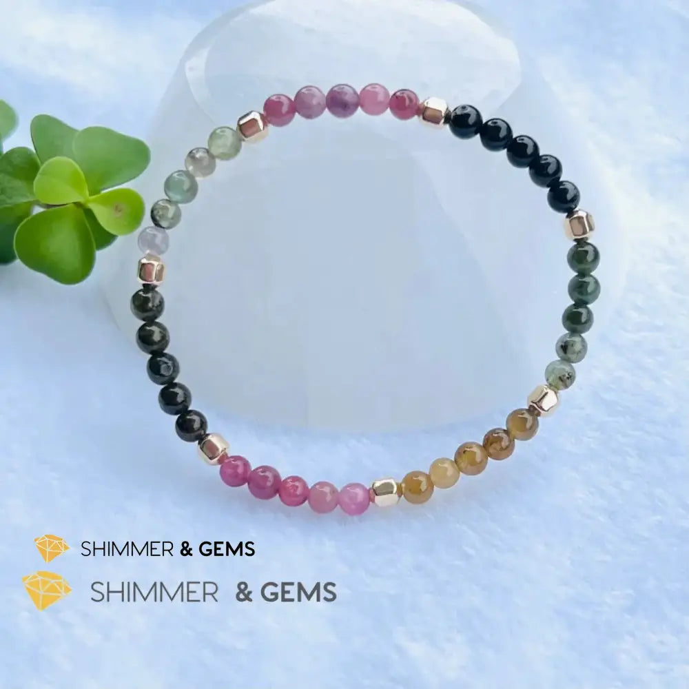 Watermelon Tourmaline (Mixed Tourmaline) 4mm Healing Bracelet with 14k gold filled Bracelets