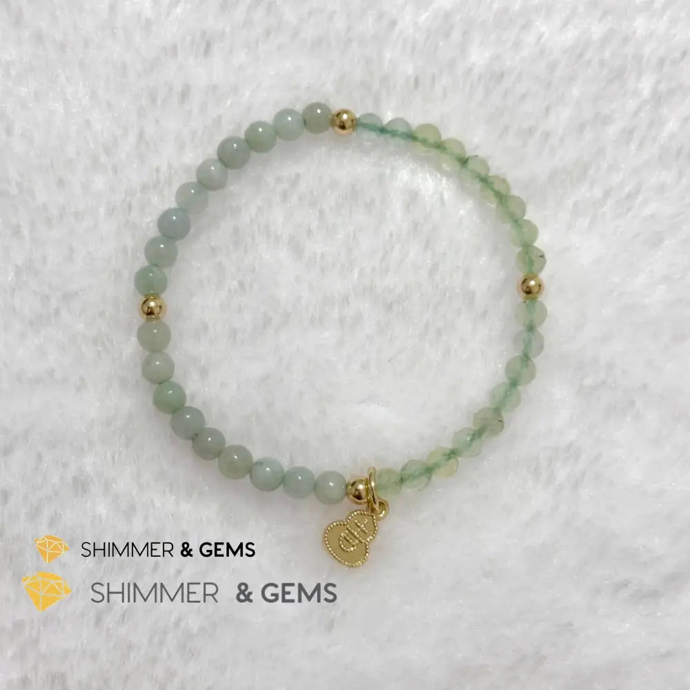Wealth and Good Health Bracelet (Prehnite Burma Jade & 14k Goldplated Copper Wu Lou Charm) 5.5” Bracelets
