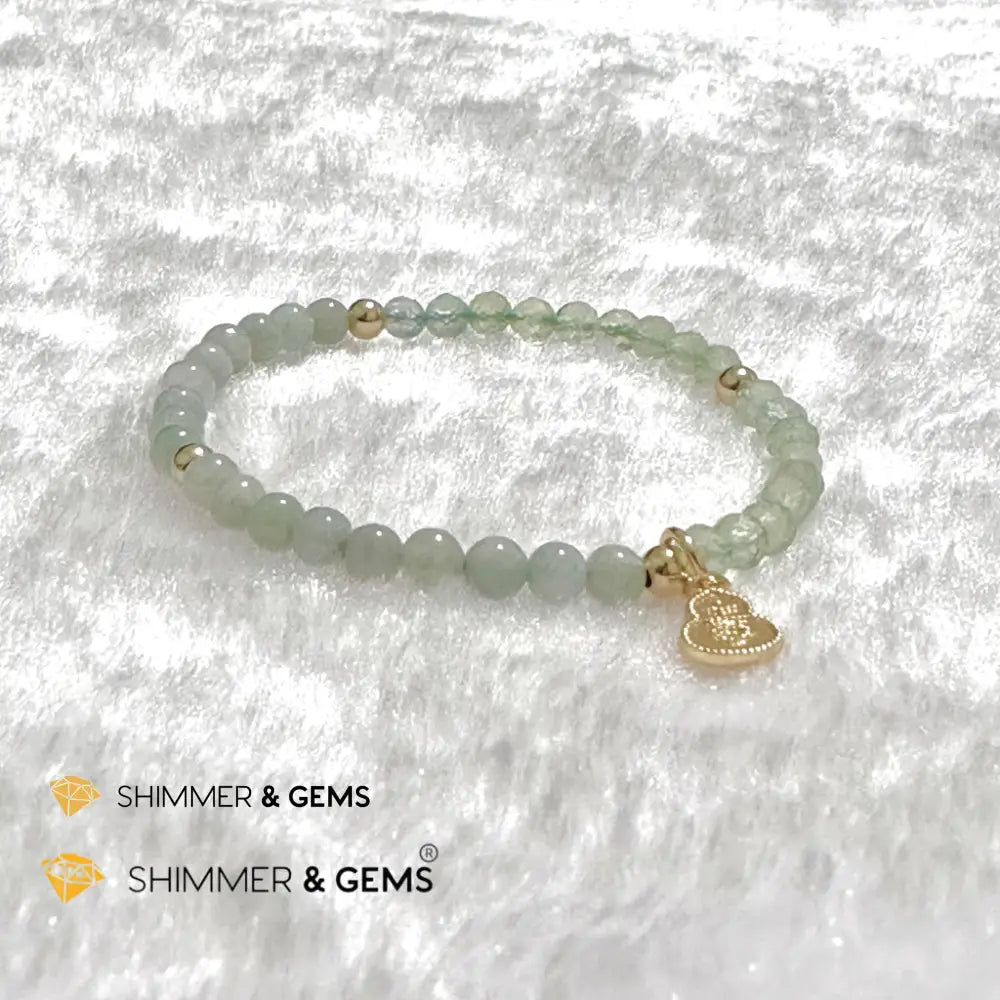 Wealth and Good Health Bracelet (Prehnite Burma Jade & 14k Goldplated Copper Wu Lou Charm) Bracelets