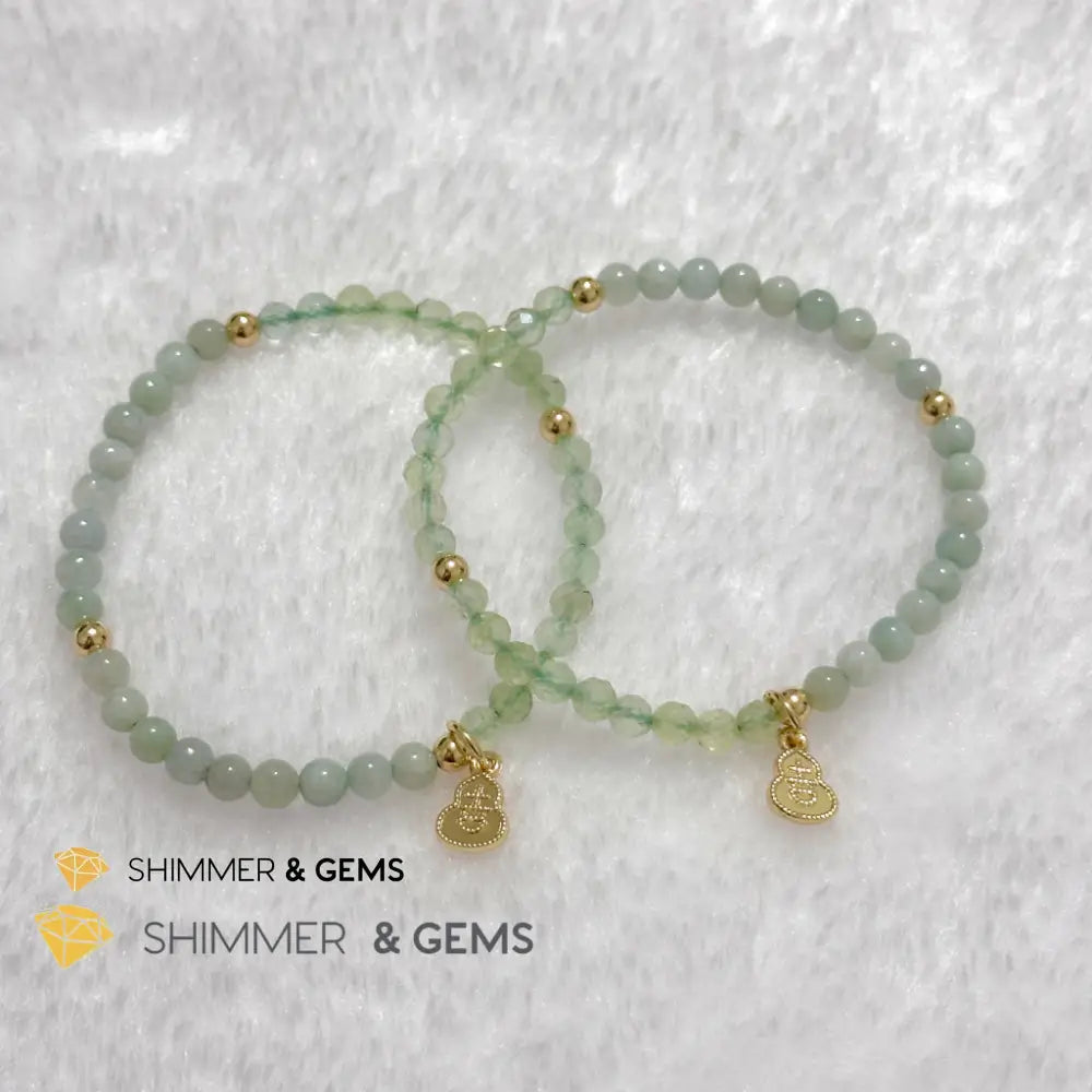 Wealth and Good Health Bracelet (Prehnite Burma Jade & 14k Goldplated Copper Wu Lou Charm) Bracelets