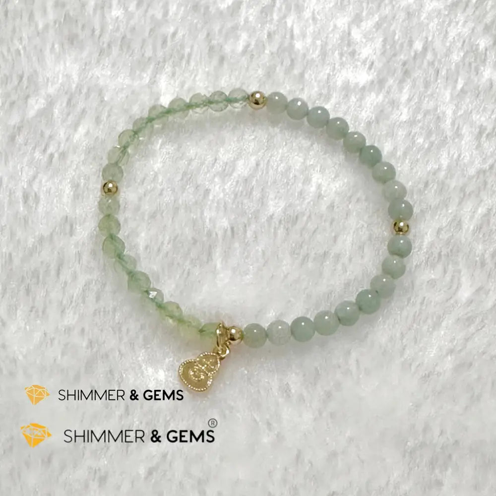 Wealth and Good Health Bracelet (Prehnite Burma Jade & 14k Goldplated Copper Wu Lou Charm) Bracelets
