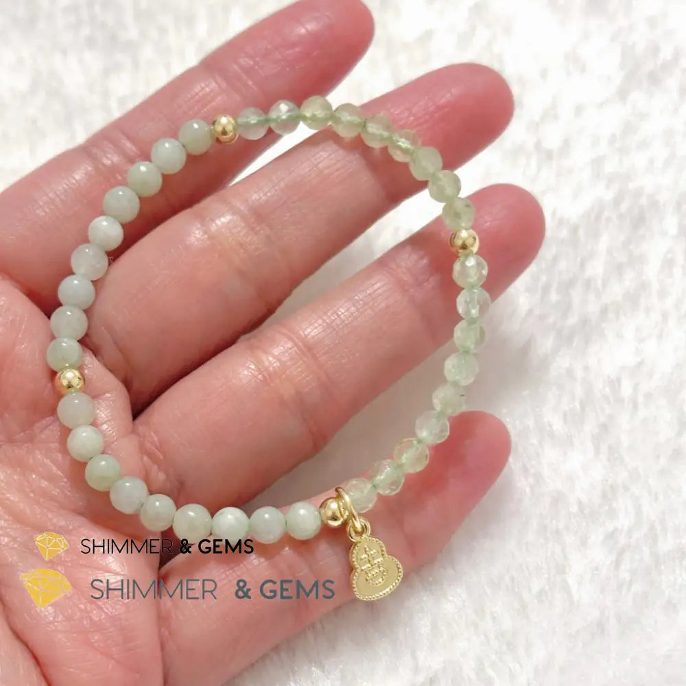 Wealth and Good Health Bracelet (Prehnite Burma Jade & 14k Goldplated Copper Wu Lou Charm) Bracelets
