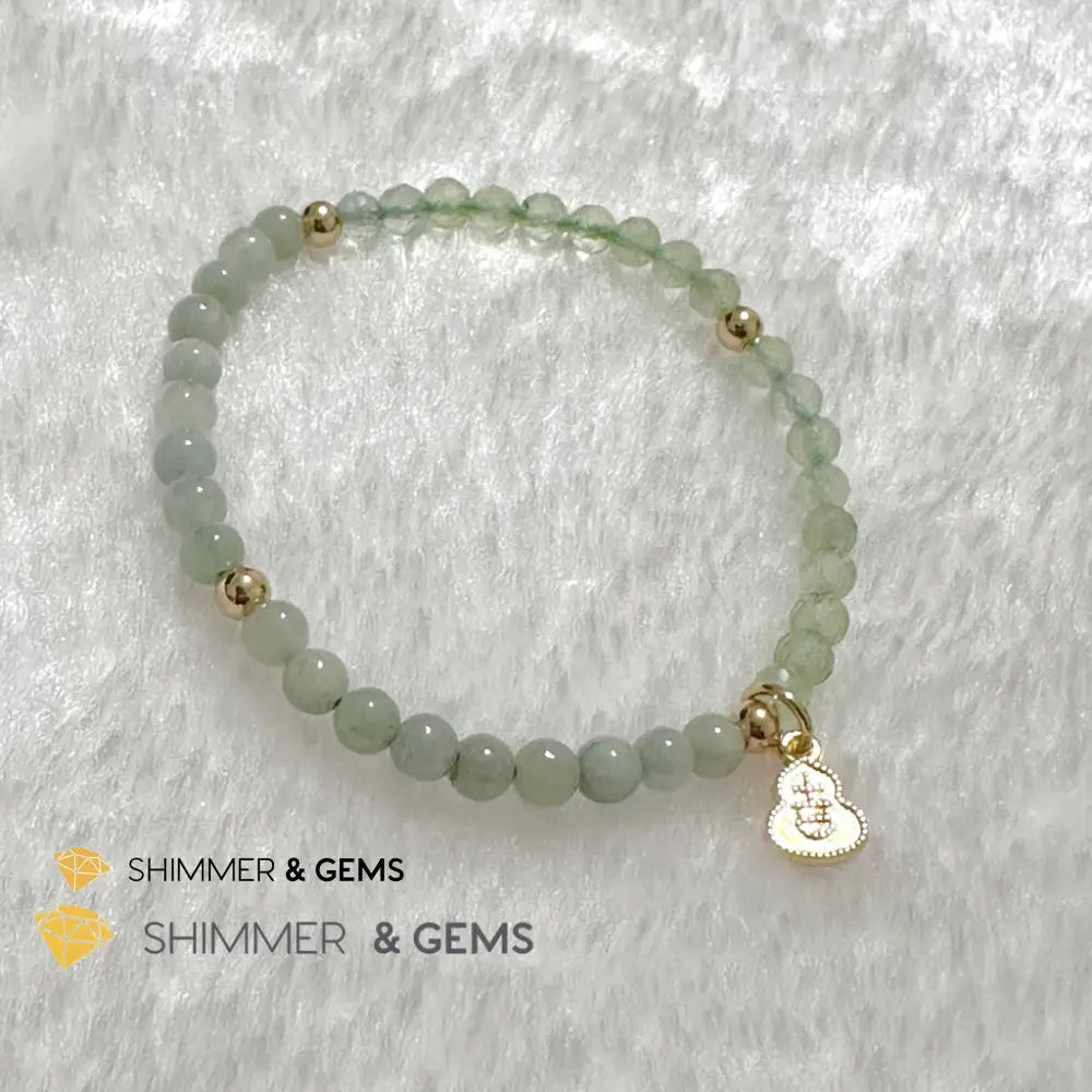 Wealth and Good Health Bracelet (Prehnite Burma Jade & 14k Goldplated Copper Wu Lou Charm) Bracelets