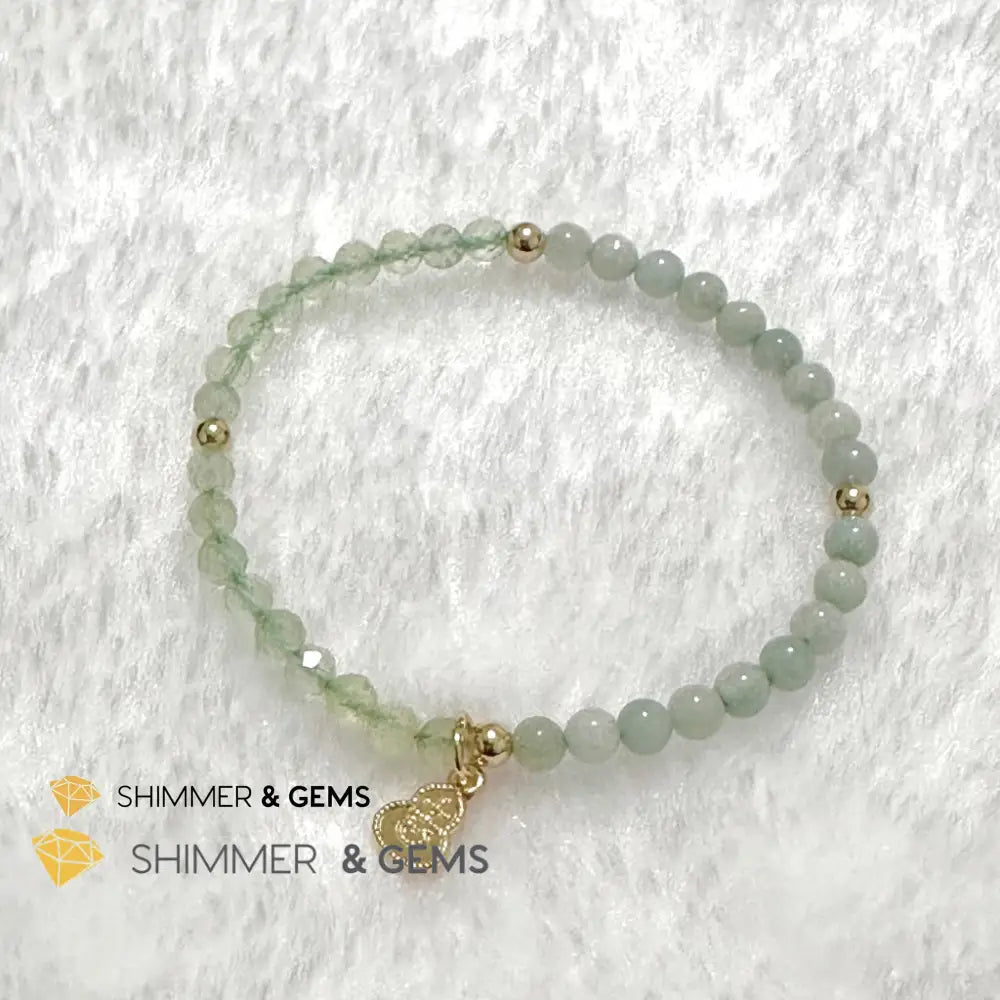 Wealth and Good Health Bracelet (Prehnite Burma Jade & 14k Goldplated Copper Wu Lou Charm) Bracelets