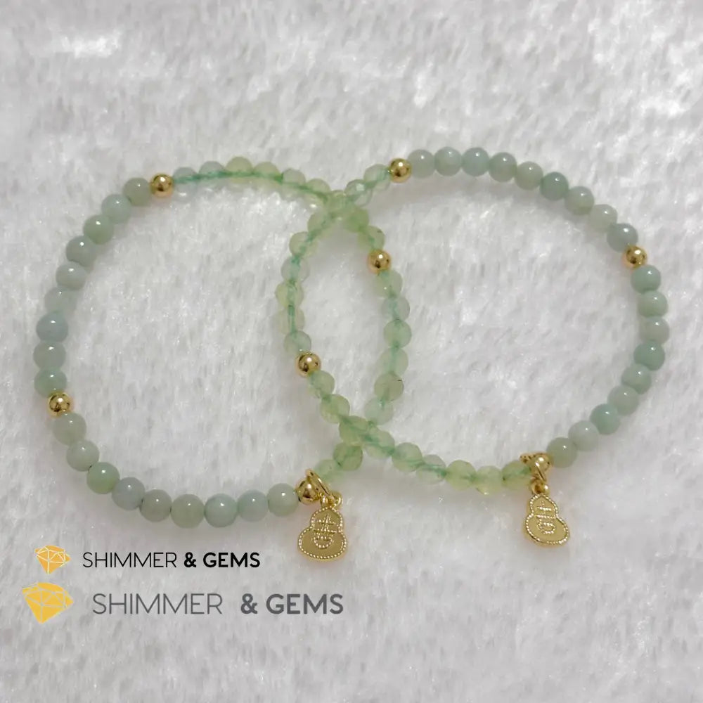 Wealth and Good Health Bracelet (Prehnite Burma Jade & 14k Goldplated Copper Wu Lou Charm) Bracelets