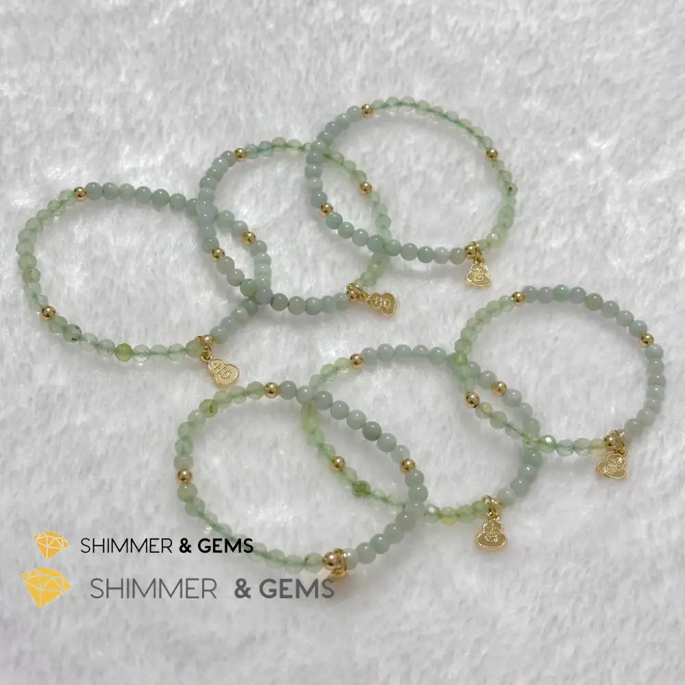 Wealth and Good Health Bracelet (Prehnite Burma Jade & 14k Goldplated Copper Wu Lou Charm) Bracelets