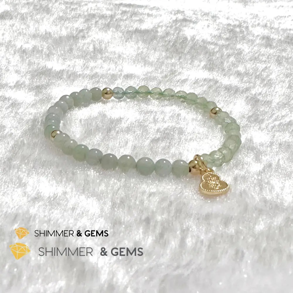 Wealth and Good Health Bracelet (Prehnite Burma Jade & 14k Goldplated Copper Wu Lou Charm) Bracelets
