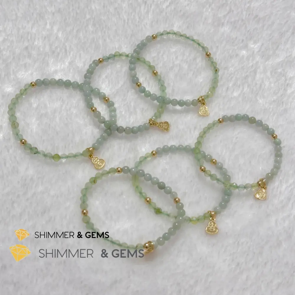 Wealth and Good Health Bracelet (Prehnite Burma Jade & 14k Goldplated Copper Wu Lou Charm) Bracelets