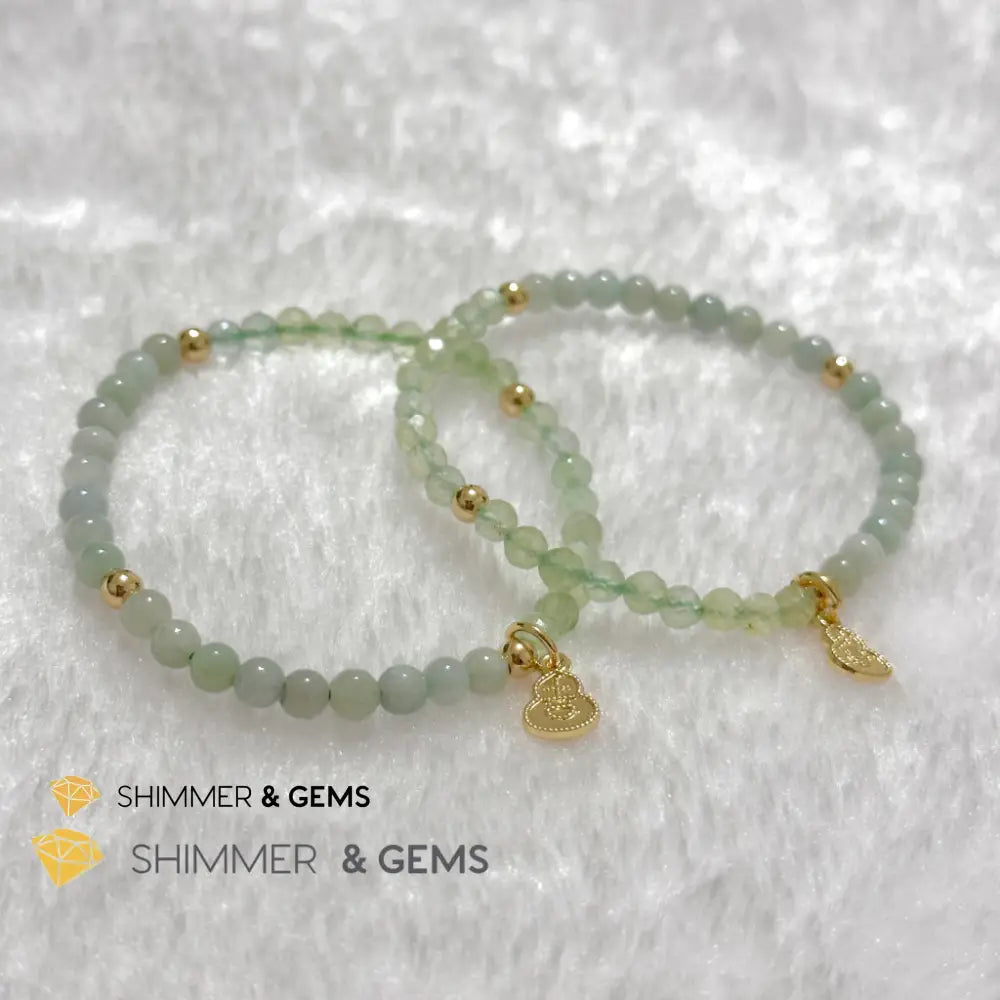 Wealth and Good Health Bracelet (Prehnite Burma Jade & 14k Goldplated Copper Wu Lou Charm) Bracelets