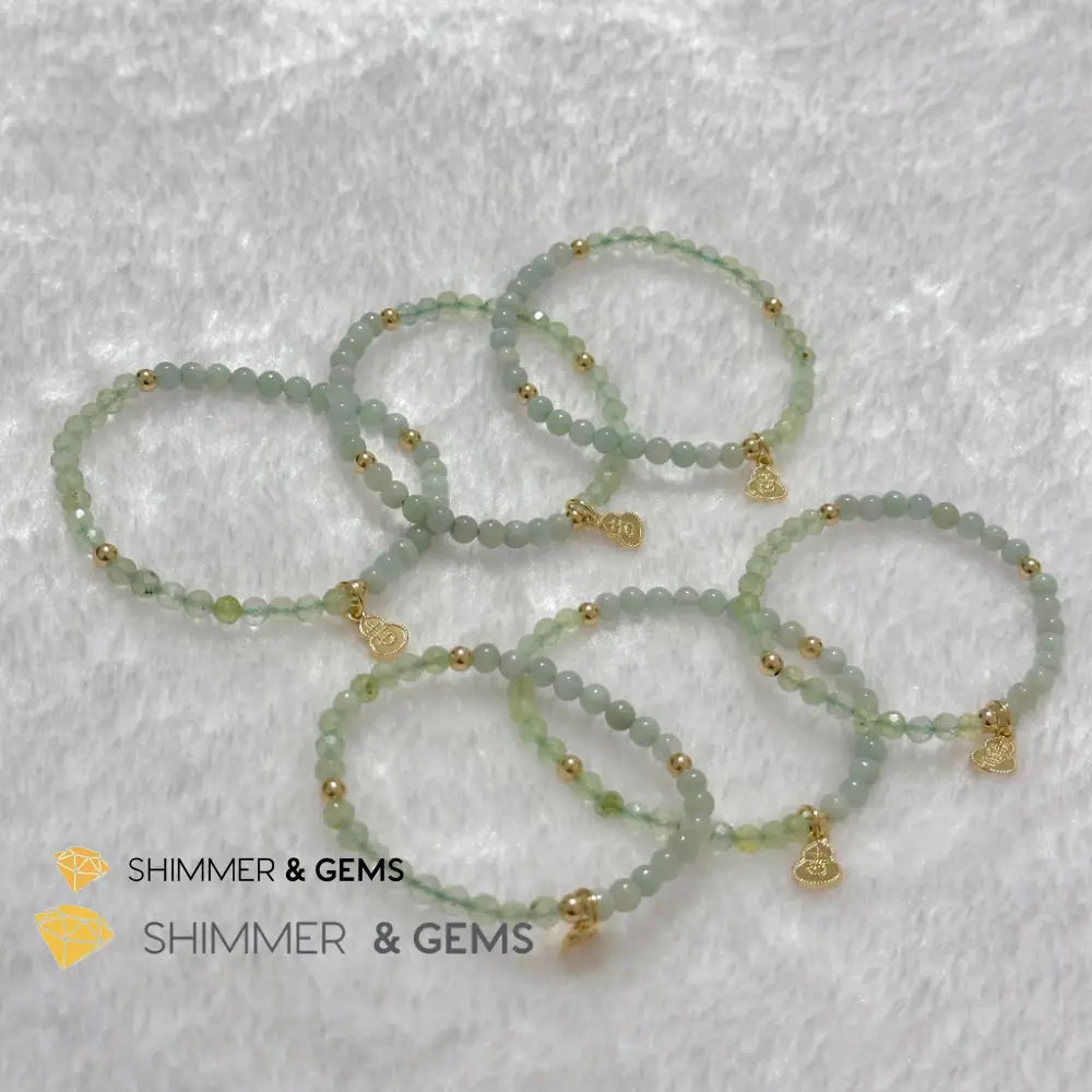 Wealth and Good Health Bracelet (Prehnite Burma Jade & 14k Goldplated Copper Wu Lou Charm) Bracelets