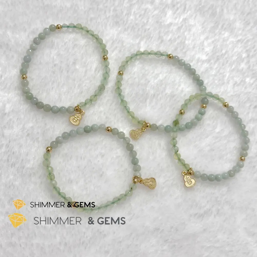 Wealth and Good Health Bracelet (Prehnite Burma Jade & 14k Goldplated Copper Wu Lou Charm) Bracelets