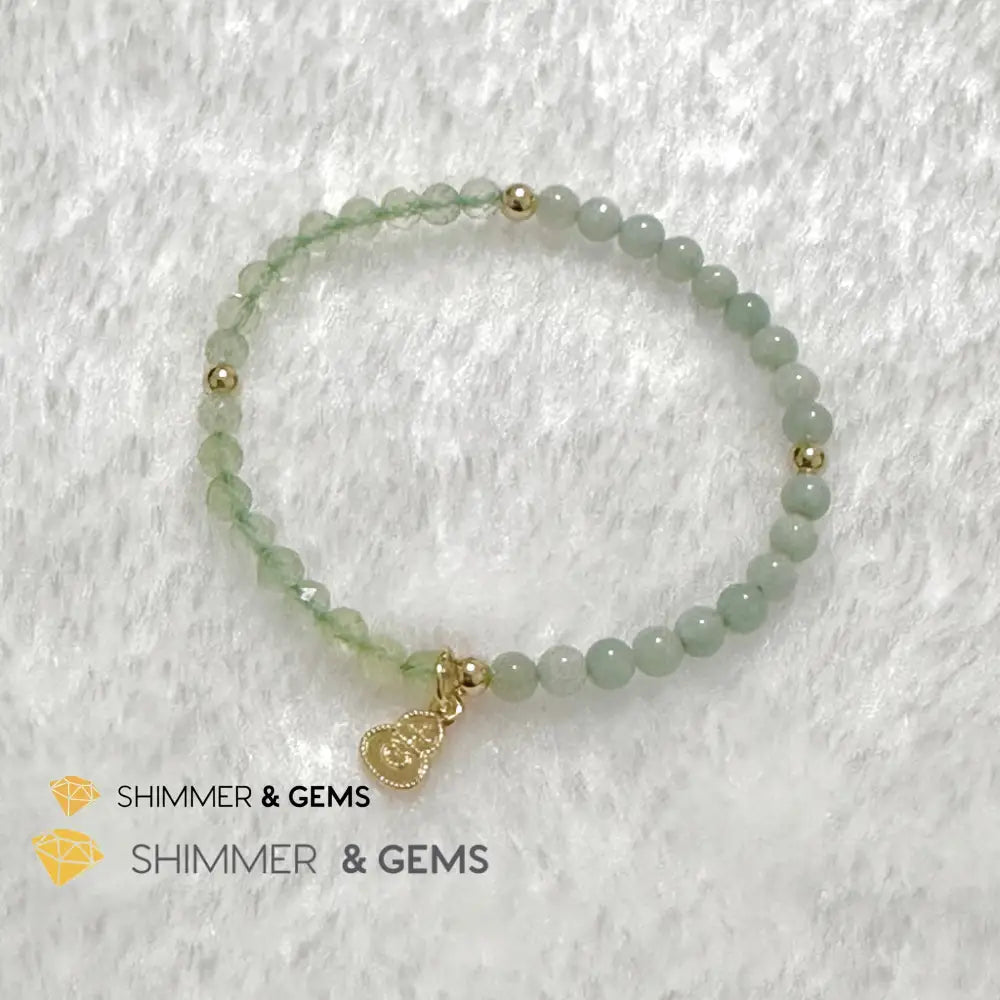 Wealth and Good Health Bracelet (Prehnite Burma Jade & 14k Goldplated Copper Wu Lou Charm) Bracelets