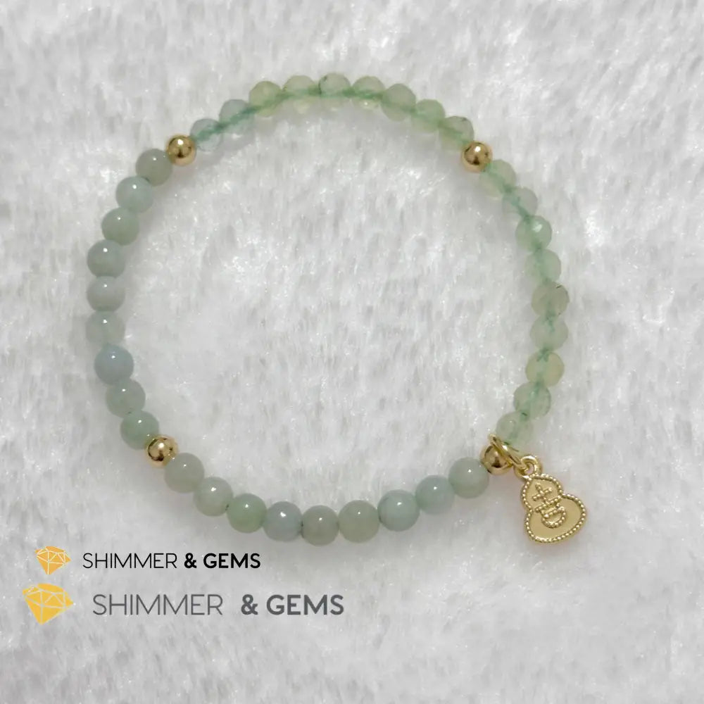 Wealth and Good Health Bracelet (Prehnite Burma Jade & 14k Goldplated Copper Wu Lou Charm) Bracelets