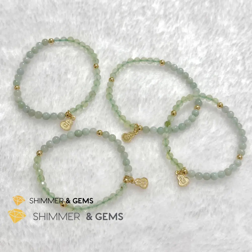 Wealth and Good Health Bracelet (Prehnite Burma Jade & 14k Goldplated Copper Wu Lou Charm) Bracelets