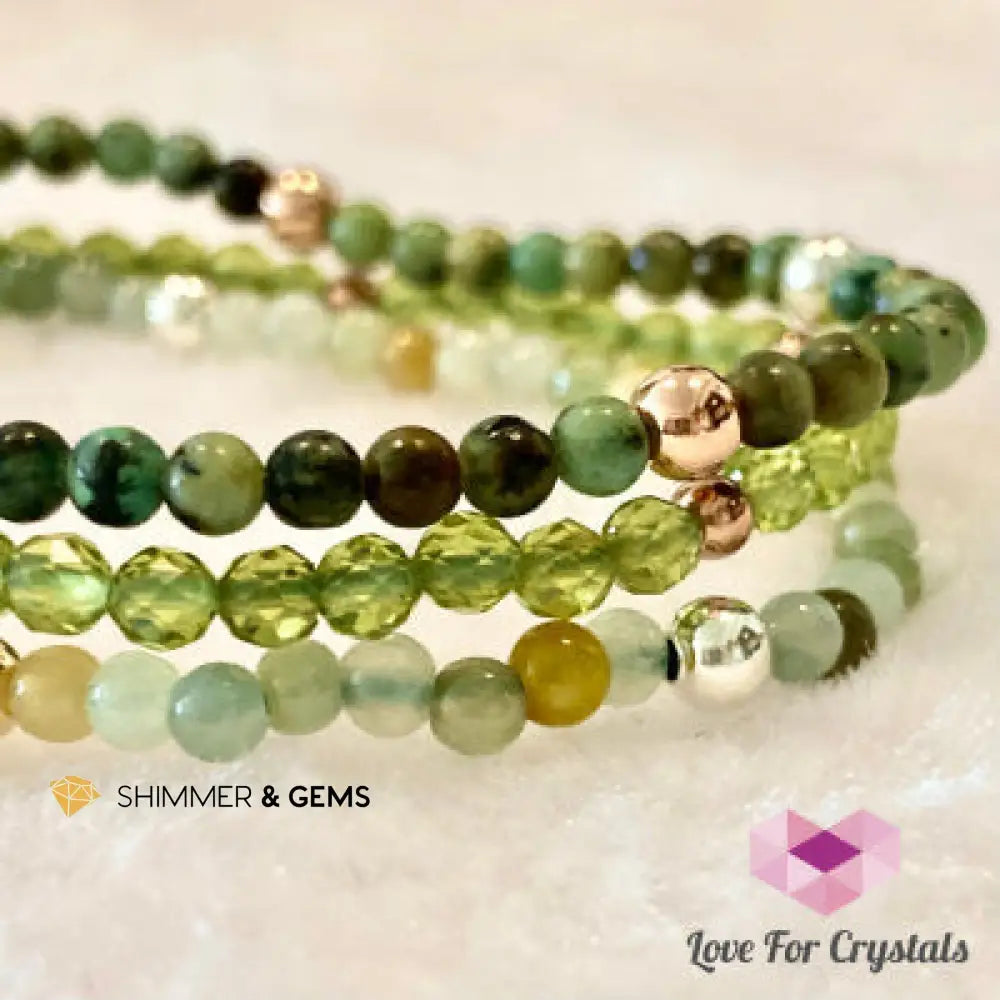 Wealth and Luck Triple Remedy Bracelet - Peridot Turquoise Jade (Shimmer & Gems) Bracelets