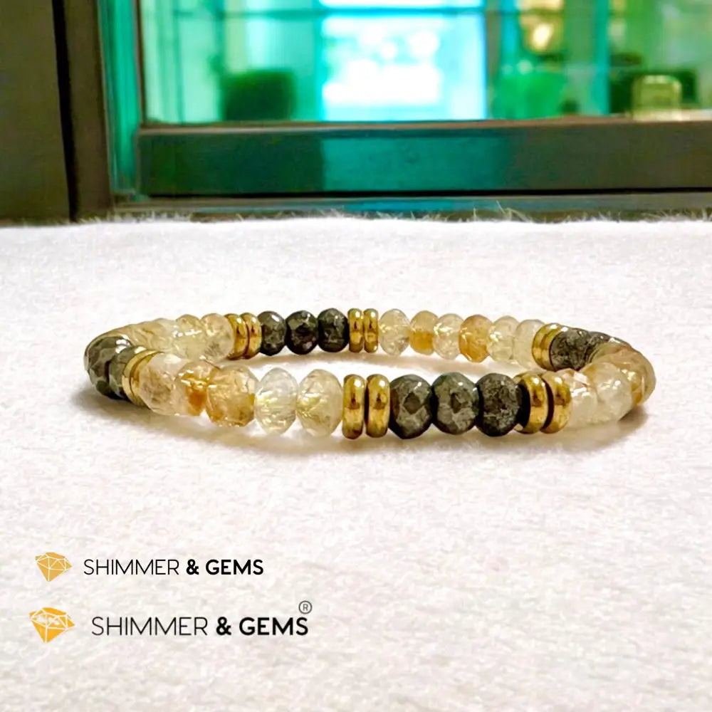 Wealth Magnet Bracelet (Pyrite & Citrine 4x6mm Rondelle) with stainless steel beads 5.5” Bracelets