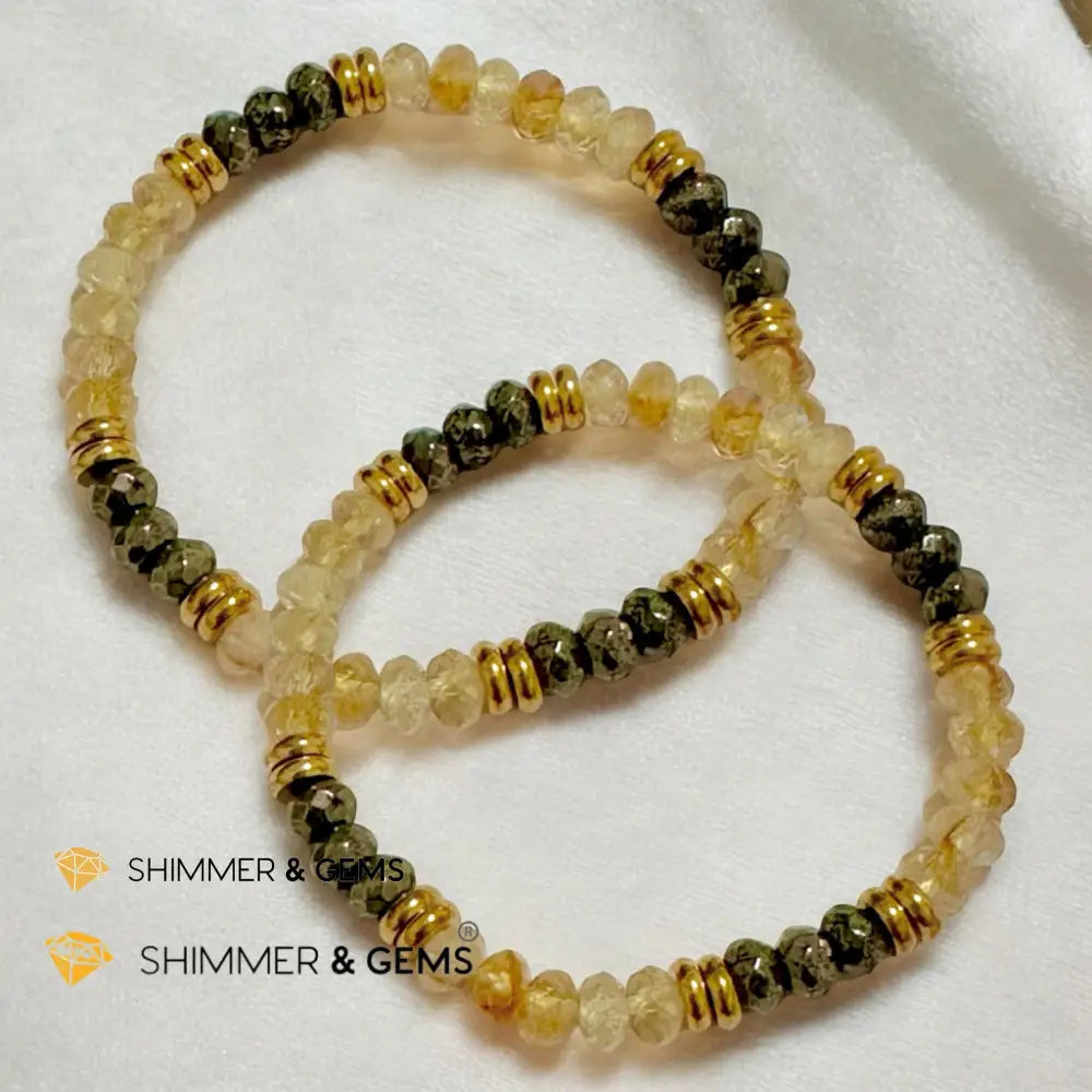 Wealth Magnet Bracelet (Pyrite & Citrine 4x6mm Rondelle) with stainless steel beads Bracelets