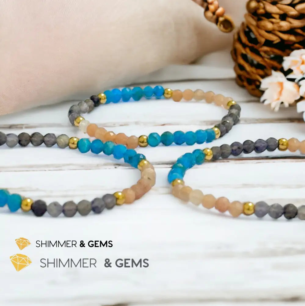Weight Loss Remedy Bracelet (Blue Apatite Sunstone Iolite 4mm with Stainless Steel Beads)