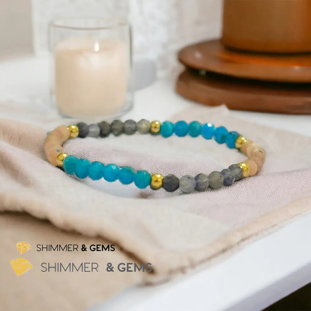 Weight Loss Remedy Bracelet (Blue Apatite Sunstone Iolite 4mm with Stainless Steel Beads)