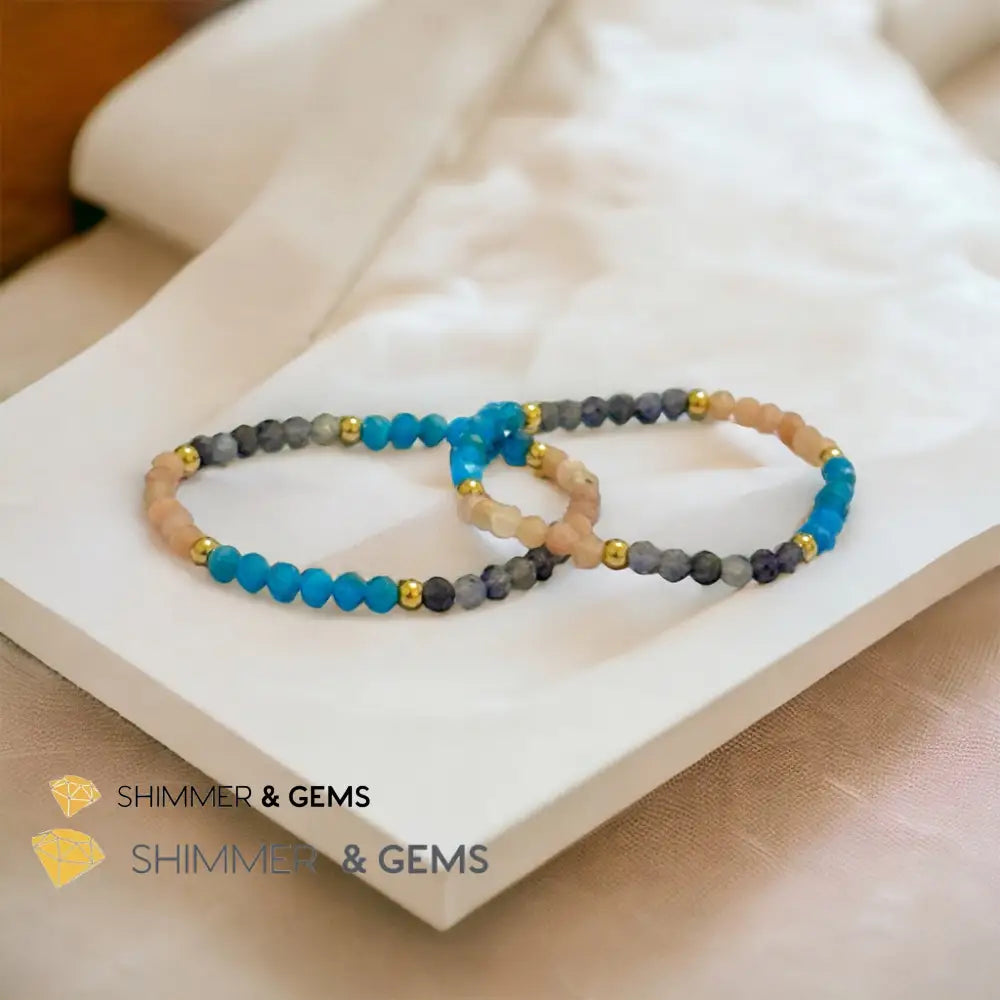 Weight Loss Remedy Bracelet (Blue Apatite Sunstone Iolite 4mm with Stainless Steel Beads)
