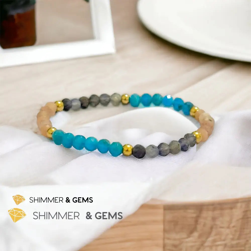 Weight Loss Remedy Bracelet (Blue Apatite Sunstone Iolite 4mm with Stainless Steel Beads)