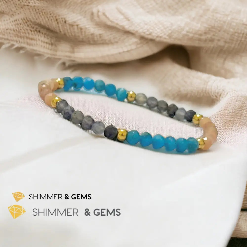 Weight Loss Remedy Bracelet (Blue Apatite Sunstone Iolite 4mm with Stainless Steel Beads)