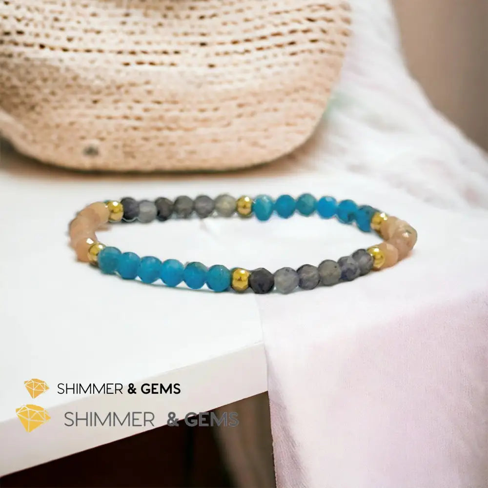Weight Loss Remedy Bracelet (Blue Apatite Sunstone Iolite 4mm with Stainless Steel Beads)