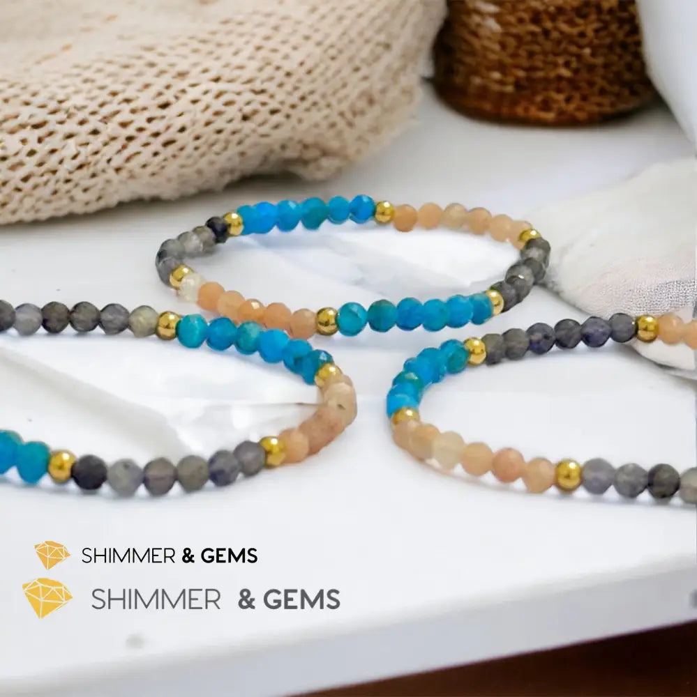 Weight Loss Remedy Bracelet (Blue Apatite Sunstone Iolite 4mm with Stainless Steel Beads)