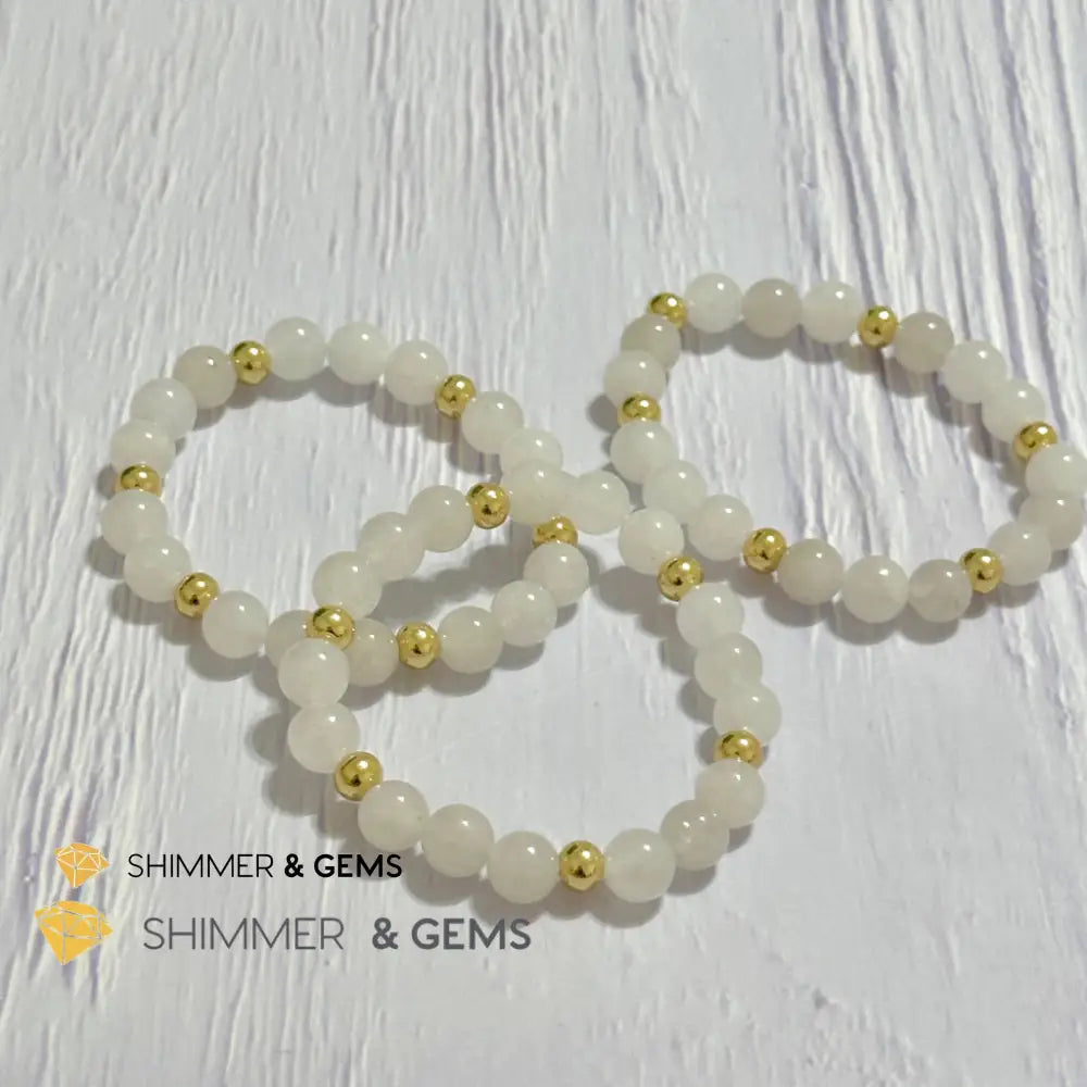 White Jade 8mm Bracelet with 14k gold filled beads