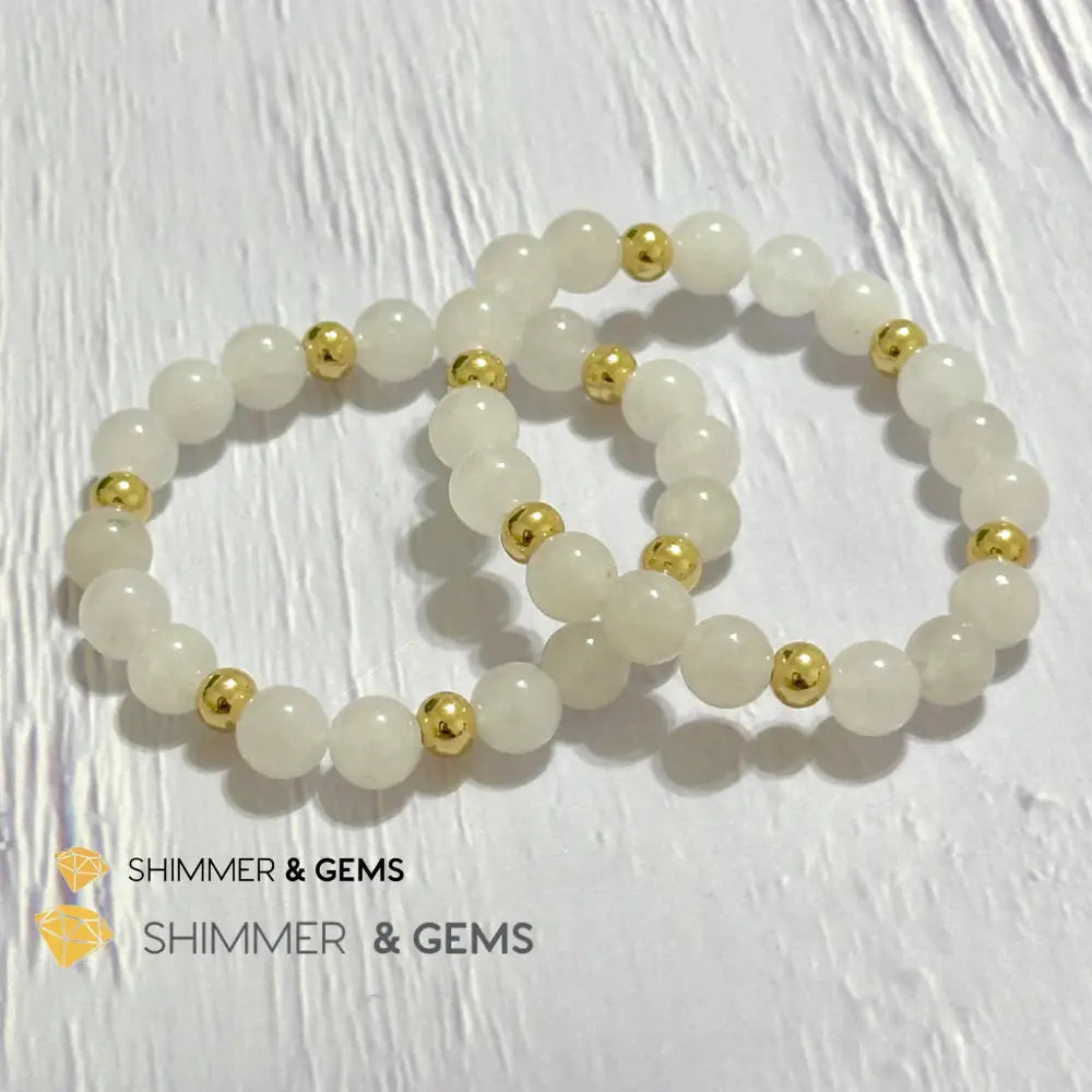 White Jade 8mm Bracelet with 14k gold filled beads