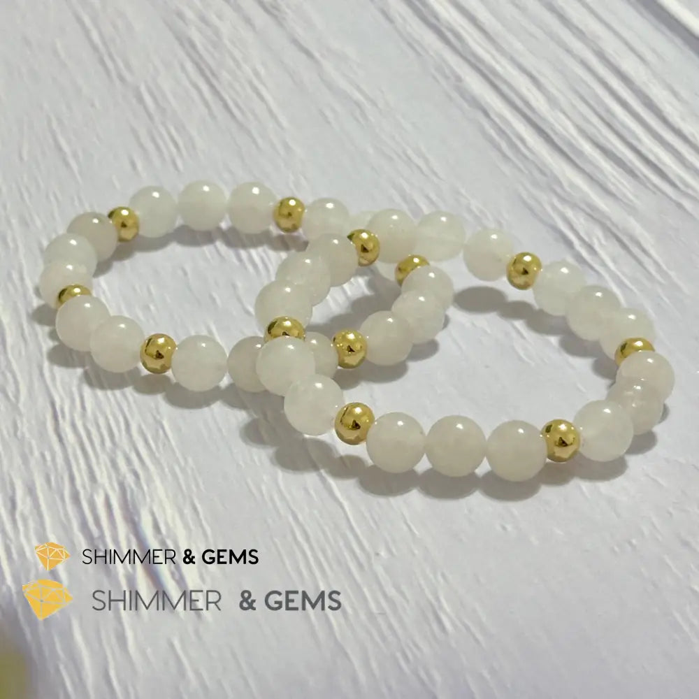White Jade 8mm Bracelet with 14k gold filled beads