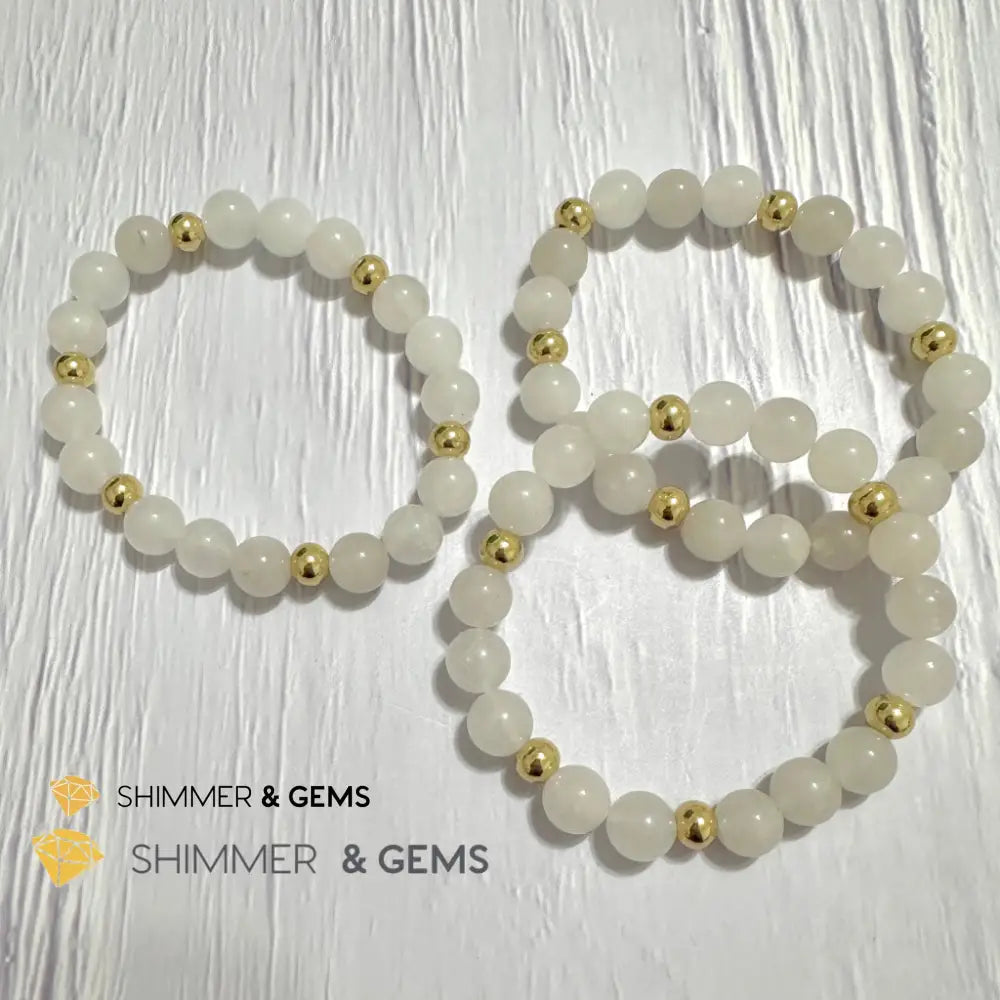 White Jade 8mm Bracelet with 14k gold filled beads