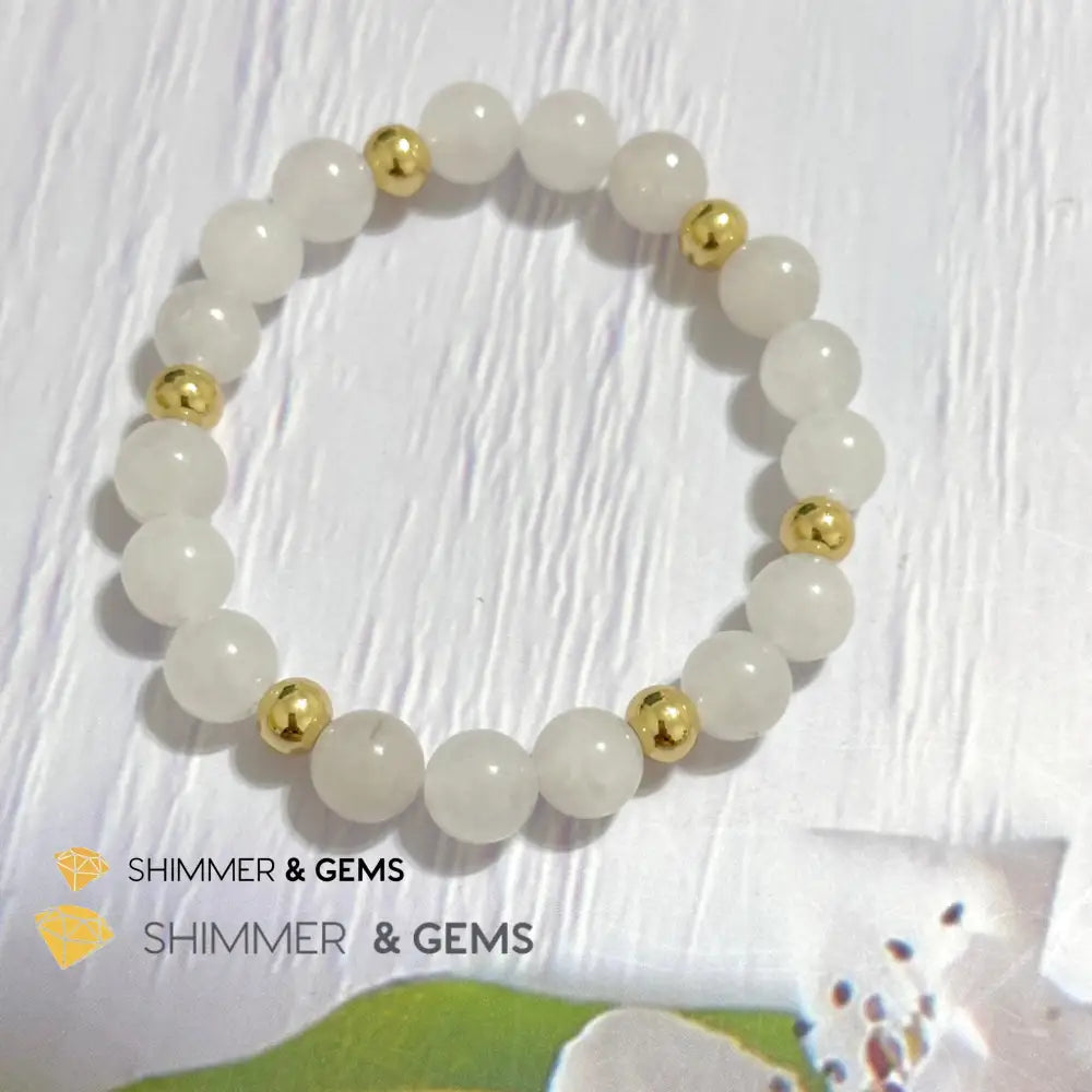 White Jade 8mm Bracelet with 14k gold filled beads