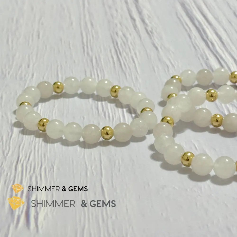 White Jade 8mm Bracelet with 14k gold filled beads