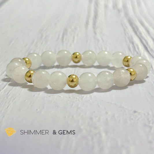 White Jade 8mm Bracelet with 14k gold filled beads