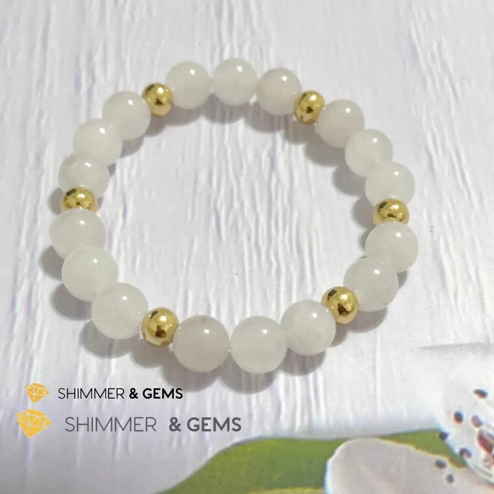 White Jade 8mm Bracelet with 14k gold filled beads