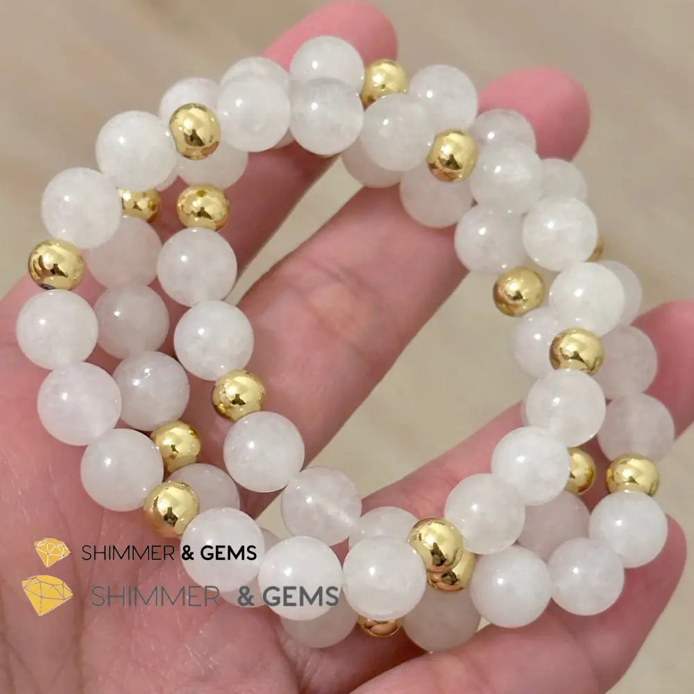 White Jade 8mm Bracelet with 14k gold filled beads