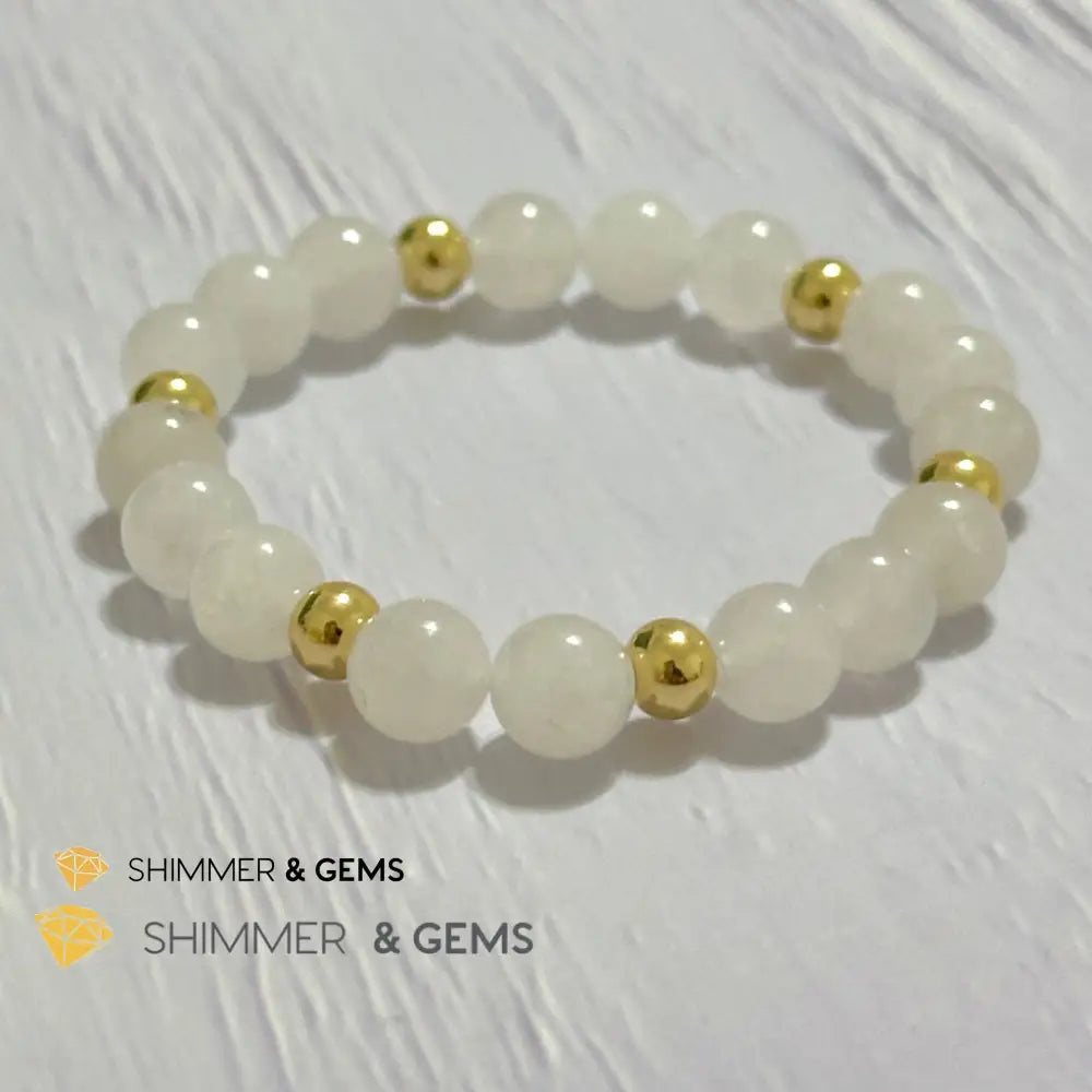 White Jade 8mm Bracelet with 14k gold filled beads