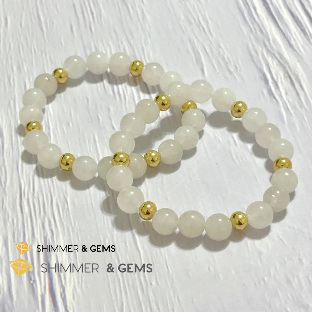 White Jade 8mm Bracelet with 14k gold filled beads