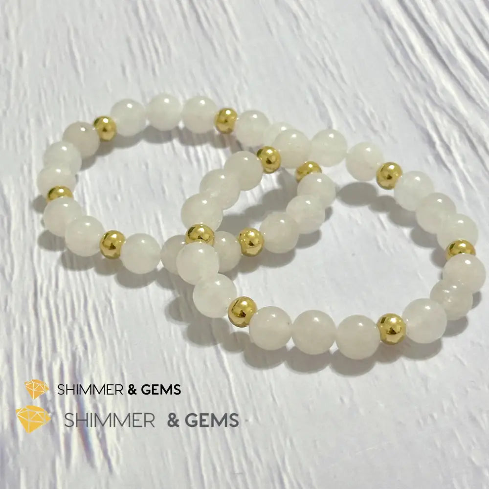 White Jade 8mm Bracelet with 14k gold filled beads